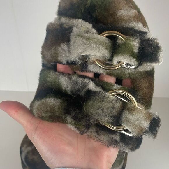 J/SLIDES Genuine Shearling 2 Strap Platform Slide Sandals camouflage 7 - Picture 7 of 9